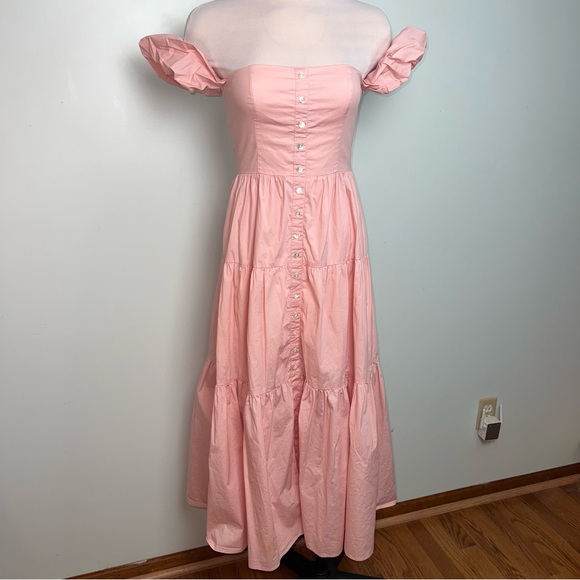 STAUD Dresses & Skirts - STAUD Pink Elio Off-Shoulder Midi Dress